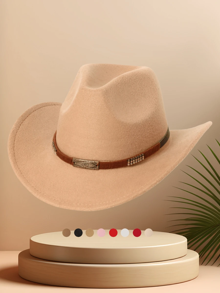 1 szt. Jednolity kolor metaliczny nit kontrastowy kolor kokarda kowbojski kapelusz zachodni unisex na podróże swobodny festiwal jazzowy kapelusz, odpowiedni do codziennego użytku - Wielokolorowe - Zobacz 1