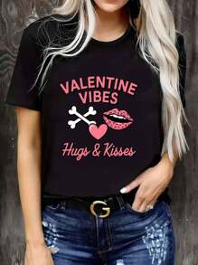 Valentine  VIBES TShirt , Women's Cotton Soft Breathable Comfort-Fit Crew Neck Tee  ,Valentine Gift