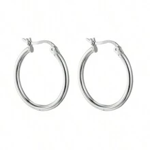 1 对简约 925 纯银螺旋双圈耳环，适合女性日常佩戴 - 銀色 - 查看 1