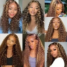 P4/27 Deep Wave Highlighted Human Hair Bundles Brown Curly Hair Weaves 1/3 Bundle Virgin Hair Extension For Ponytails - S4/27 - View 7