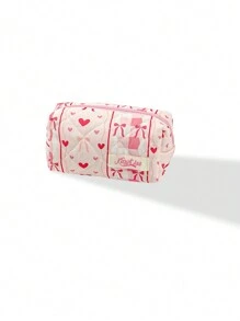 1pc Pink Heart-Shaped Bow Quilted Makeup Bag. Valentine's Day, Love/Lover, Heart, XoX0/Kiss Teddy Bear Travel Cosmetic Bag, Multi-Function Cosmetic Bag Bathroom Wash Bag, Jewelry Storage Bag, Perfume Skin Care Storage Bag, Brush Bag, Sanitary Napkin Bag, Headset Bag, Coin Purse, Glasses Bag, Suitable For Family, Travel, School And Work. Suitable For Women And Students. Holiday Gift, Birthday Gift, Christmas Gift, Mom's Gift, Commemorative Love - Baby Pink - View 6