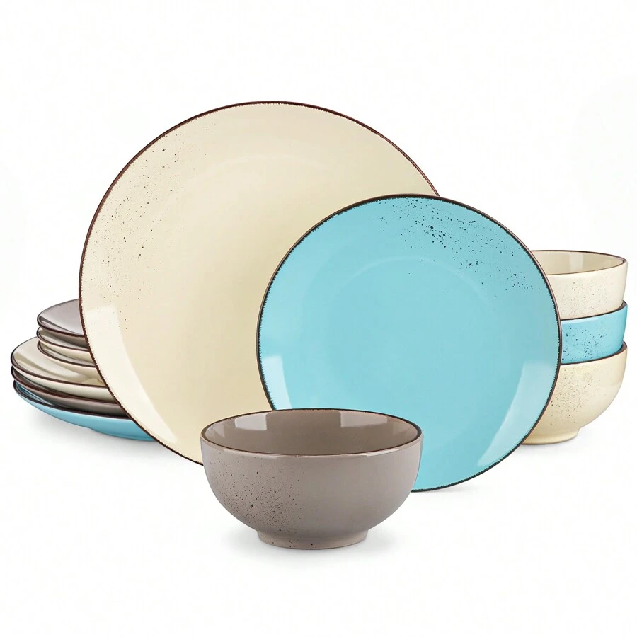 vancasso Servizio da tavola in ceramica 12 pezzi in diversi colori per 4 persone - Multicolore - Visualizzare 1