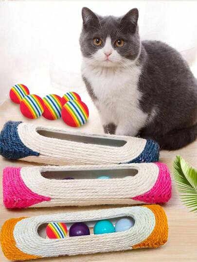 1pc Hemp Rope Cat Sisal Toy Sound Cat Toys Cat Scratch Board Rolling Bucket Pet Cat Toys Suitable For Pet Indoor Self Hi Sound Toys Color Mixed