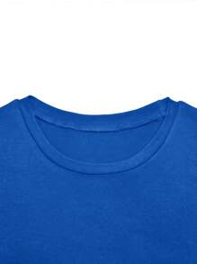 Women Solid Color Splice Short Sleeve Sports Top And Long Pants Set, Minimalist - Blue - View 7