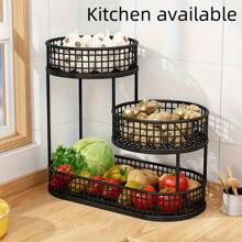 Senmeo 3-Tier Black Metal Fruit Basket (Large Capacity, Lid), Rustproof For Fruits/Veggies/Snacks/Cosmetics/Skincare - màu đen - Xem 4