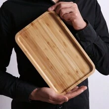 Bandeja de madera de bambú estilo japonés, bandeja rectangular de bambú, plato de madera, bandeja de madera, plato redondo, bandeja para taza de té, bandeja para servir barbacoa/aperitivos/fruta con compartimentos, bandeja multiusos para el hogar, invitados, sala de estar, restaurantes, cafeterías