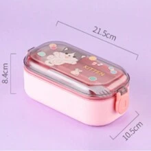 1pc卡通双层饭盒学生带饭格大容量带餐具可微波炉加热儿童午餐盒 - 彩色 - 查看 15