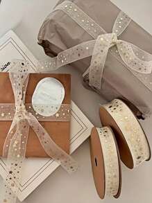 1 rotolo da 20 iarde di nastro dorato a stelle, cordino per confezioni regalo, per decorazioni di compleanni, fiocchi per capelli, forniture per feste, artigianato fai-da-te