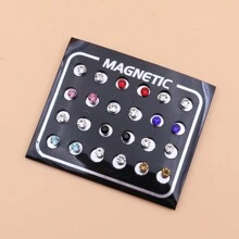 12 件装 4 毫米白色水钻磁性耳环，磁性耳钉套装，无穿孔 - 白色 - 查看 14