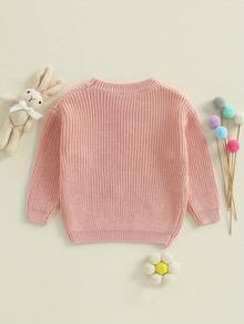 Suéter de Pascua de punto para niñas, manga larga, cuello redondo, con bordado de zanahoria y conejo, prenda de punto - Rosa - Ver 3