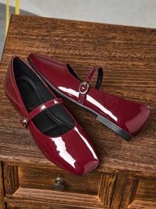 女士时尚方头低帮黑色鞋，百搭办公休闲户外平底鞋，高端美观，玛丽珍芭蕾平底鞋，适合派对和婚礼，红色