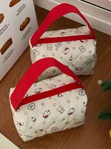 Sanrio 1 pieza Bolso de mano con diseño de dibujos animados y burbujas, estuche portátil de gran capacidad para lápices/bolsa de aseo, bolso de tote práctico