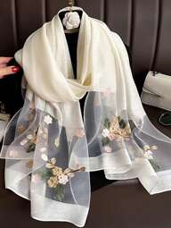 1 Peça Lenço de Seda Elegante Feminino com Recorte, Pérola Falsa e Padrão de Treliça, Xale de Cor Sólida, Lenço de Cabeça e Pescoço Casual, Adequado para Uso Diário no Outono e Inverno como Acessório para Vestido