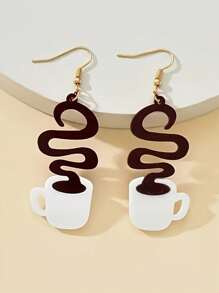 1 Pair Vintage Elegant Coffee Cup Minimalist Creative Hot Coffee Versatile Gift Long Dangle Drop Earrings For Women