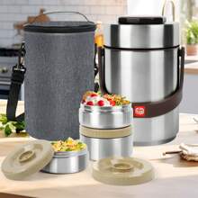 Thermo For Hot Food & Soup 67 Oz, 3-Layer Sealed Stackable Insulated Food Container With Lunch Bag, Ideal For Daily Office Meals, School Lunches And Outdoor Dining - 銀色 - 查看 1