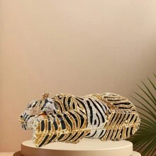 Women Cute Tiger Shaped Evening Clutch Sparkling Rhinestones Handbag Prom Party Purse - 金色 - 查看 3