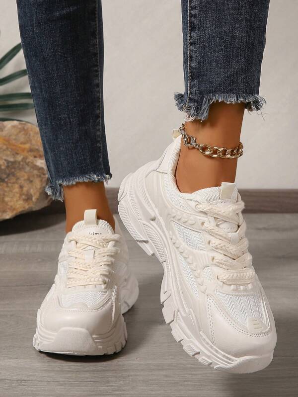 Damen Sommer Neue Schwarze Mesh Atmungsaktive Sneaker, Laufschuhe mit dicker Sohle, Hochwertige Lässig Chunky Sneaker