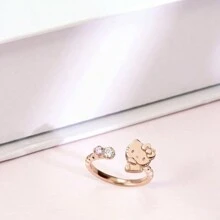 Sanrio Adjustable Fashionable Hello Kitty Ring - Rose Gold Plated With Cubic Zirconia, Suitable For Daily Wear And Gift