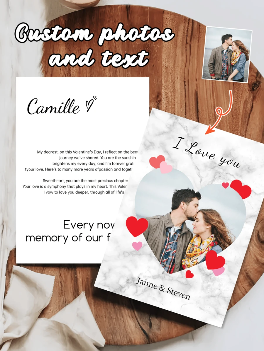 1pc Customized Photo Funny Card, "I Love You" Photo Card | Valentine's Day Card | Personalized Card, Couple Gift, Anniversary Card, Gift For Her, Printed Design - Multicolor - View 1