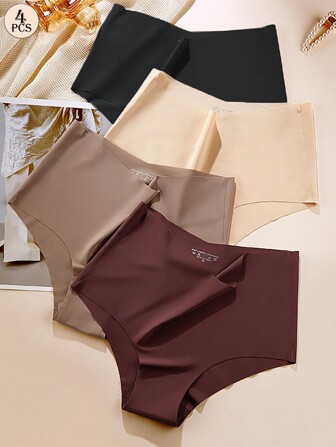 Aofeiqike 4 Pieces Of Europe And The United States High Waist Underwear Women's Half Pack Hip High Split Sexy Ice Silk Seamless Women's Briefs Comfortable And Breathable Sexy Casual Cute Seamless Comfortable Cool Breathable Women's Underwear