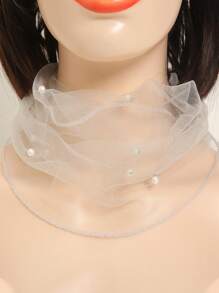 1pc Faux Pearl Decor Multi-Functional Neck Scarf (Faux Pearl Placement Is Random) Valentines