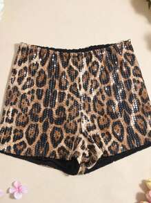 Y2K Leopard Print Sequin Vintage Ultra-Short Shiny Shorts For Women, Suitable For Rave Parties And Music Festivals, Fashionable Pants, Christmas - Bronze - View 7