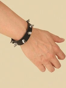 Xiacheng 1/6/9件套铆钉手链，黑色皮革铆钉朋克手链，袖口缠绕式手链，金属扣腕带，男女通用 - 彩色 - 查看 12