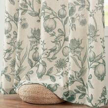 2 Pcs Green Polyester Linen Pomegranate Print Tape With Pole Through Curtains Lightweight Breathable Semi Transparent Curtain Home Vacation Rural Style Vegetable And Fruit Printed Curtains - 墨綠色 - 查看 8