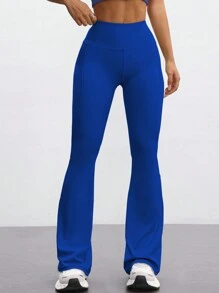 FWH 时尚休闲简约提臀蜜桃臀时尚优雅街头复古显瘦低调奢华拉长腿部线条经典简约高端显瘦高腰百搭喇叭裤新款欧式束腰健身阔腿瑜伽裤紧身裤 - 寶藍色 - 查看 5