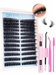 216 件睫毛延长套装 - 蓬松水貂毛睫毛套装，天然浓密睫毛，带睫毛胶和镊子，80D 睫毛簇 8-16 毫米混合，蓬松单根睫毛延长套装，猫眼睫毛 - 黑色 - 查看 13