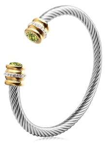 1 Pc Stainless Steel Cable Bracelet With 12 Birthstones And Zirconia, Suitable For Women