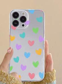 1pc Colorful Stripes Heart Print Women Silicone Phone Case Compatible With IPhone Series