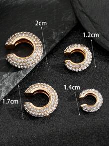 4pcs/8pcs Punk Hip-Hop Copper Inlaid Zirconia C-Shaped Clip-On Earrings Set, Simple & Stylish Jewelry For Women, Versatile Daily Wear