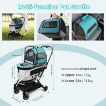 FXLTSBL 3 In 1 Cat Stroller, Foldable Pet Stroller With 2 Detachable Carrying Bags For 2 Cats With Brake And Storage Basket For Small Cats And Dogs - Green - View 3