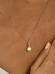 Colar de pérolas de prata esterlina S925 com diamante, colar de noiva, colar de casamento, colar de mãe, presente de dia das mães, presente de madrinha
