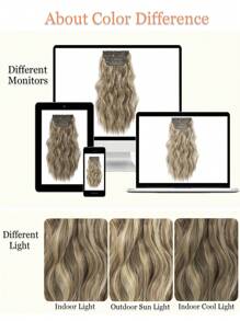 16英寸/20英寸夹式接发片，4片装，波浪卷发，浅灰金色带挑染，女士适用 - 間色 - 查看 8