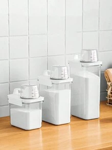 1pc Airtight Laundry Detergent Dispenser - Plastic, Clear Powder & Liquid Storage Container With Lid , Detergent Storage Box - Clear - View 3