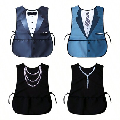 1-Pack Double-Sided Black Bib, Sleeveless Vest With Pockets, Barber Work Clothes, Outdoor Work Clothes, Stain-Proof Aprons For Men And Women, Suitable For Eating, Gardening, Painting, Cleaning For The Elderly
