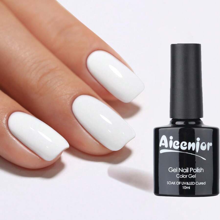 1瓶10ml白色凝膠指甲油,法式指甲油,經典白色,浸泡式紫外光固化凝膠指甲油,藝術設計美甲沙龍diy美甲沙龍凝膠白色指甲油,0.33盎司