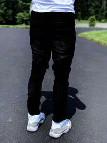 Fit Distressed Cotton Skinny Jeans With Slant Pockets