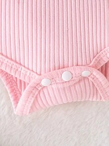 2pcs Newborn Baby Cute Printed Long Sleeve Bodysuit + Pants With Hat & Headband Set, Lightweight For Spring And Autumn - Dusty Pink - View 4