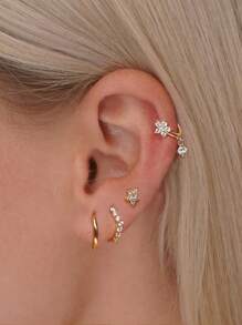 4 件/套 - 不对称不对称五瓣花女士耳环耳扣，时尚、简约、华丽、可爱的女士耳环套装，非常适合日常佩戴，是理想礼物的完美选择 - 彩色 - 查看 3