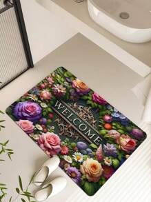 1 pieza Felpudo de entrada con estampado floral de primavera fresca, alfombra de baño antideslizante y absorbente de agua, alfombra de piso de entrada para decoración del hogar, decoración de baño del hogar, alfombra de piso, alfombra de puerta de verano, accesorios de baño, de regreso a la escuela