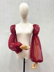 1pc Black Netting 2-Arm Sleeves With Puff And Elastic For Bridal Wear Autumn Accessories - Black - View 15