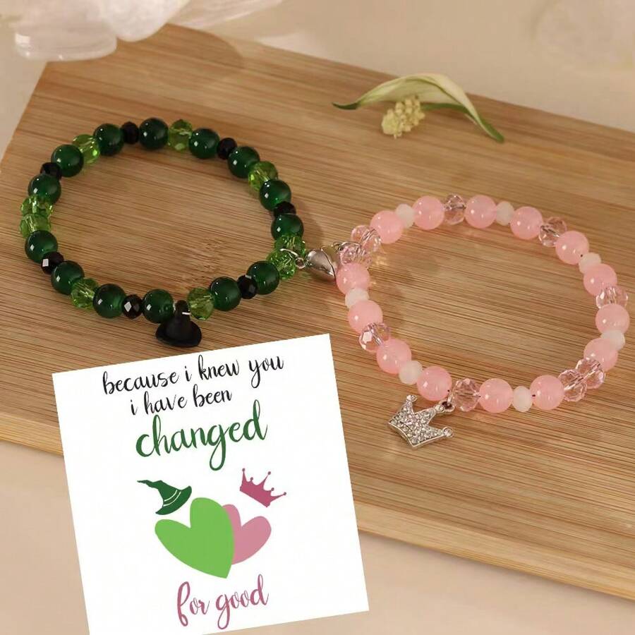 1 Set Wicked Witch Inspired Friendship Bracelet, Evil Queen Crown Princess Glass Beaded Jewelry, Minimalist Y2K Style, Heart Themed, Suitable For Music Festivals, All Season Gift, Valentine's Day Gift,Mom,Mother,Mother's Day,Gift - Multicolor - View 1