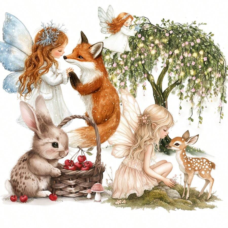 JAI IMAN 74-93 张贴纸套装林地仙女和动物主题，带有树木、兔子、花卉、花园仙女图案，适用于节日装饰、剪贴簿、礼物、瓶子装饰、贺卡、明信片装饰、相册装饰。