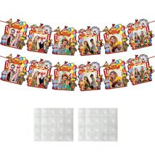 Set de decoración para fiesta de cumpleaños con temática de circo, que incluye banderas de remolque con payaso, elefante y otros elementos, etiquetas, cuerdas y adhesivos, y materiales para decoración de pared de fotos de carnaval - 1 juego/bolsa - Ver 8