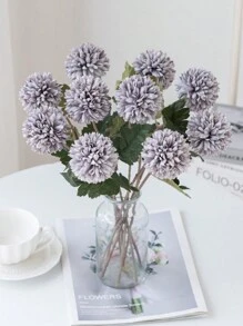 1/5/12PCS仿真球菊花绣花球婚庆装饰家居花瓶摆件餐厅客厅卧室床头插花新娘手捧花腕花胸花材料生日派对装饰材料新年情人节礼物 - 灰紫色 - 查看 2