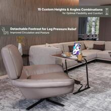 FoldWise Folding Laptop Table For Sofa - Wooden Portable Computer Desk And Overbed Table All-In-One: Adjustable Height Tilt Angle Flat-Folding Footrest Cupholder Tablet Holder And Edge Stopper - (Black)-DarkWoodMahogany1 - View 5