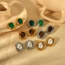 VKHK 1 Paar 18K vergoldete Edelstahl Ohrringe mit Natursteinen und Kunstperlen, geeignet für Damen Alltag und Hochzeit, Geschenk